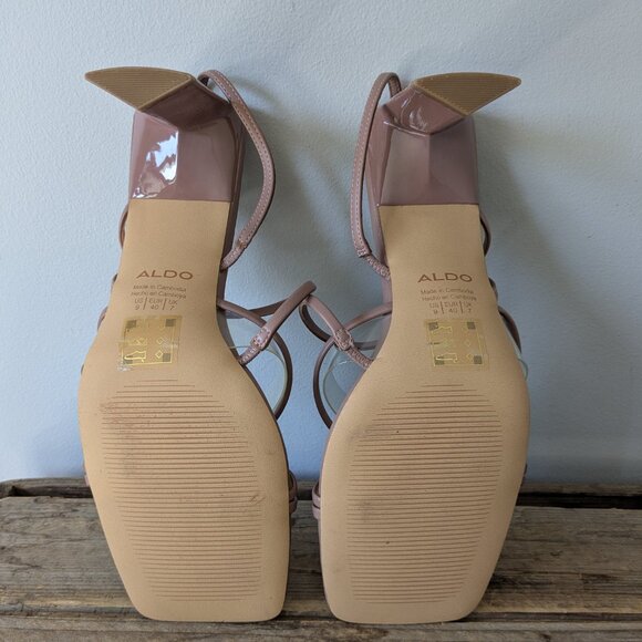 Size 9 Aldo Jennifer Dusty Rose Pink Strappy Heels square toe - Picture 5 of 9